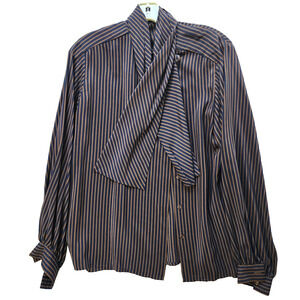 Calvin Klein (possibly) Vertical Stripe Long-Sleeve Satin Blouse – Size 10
